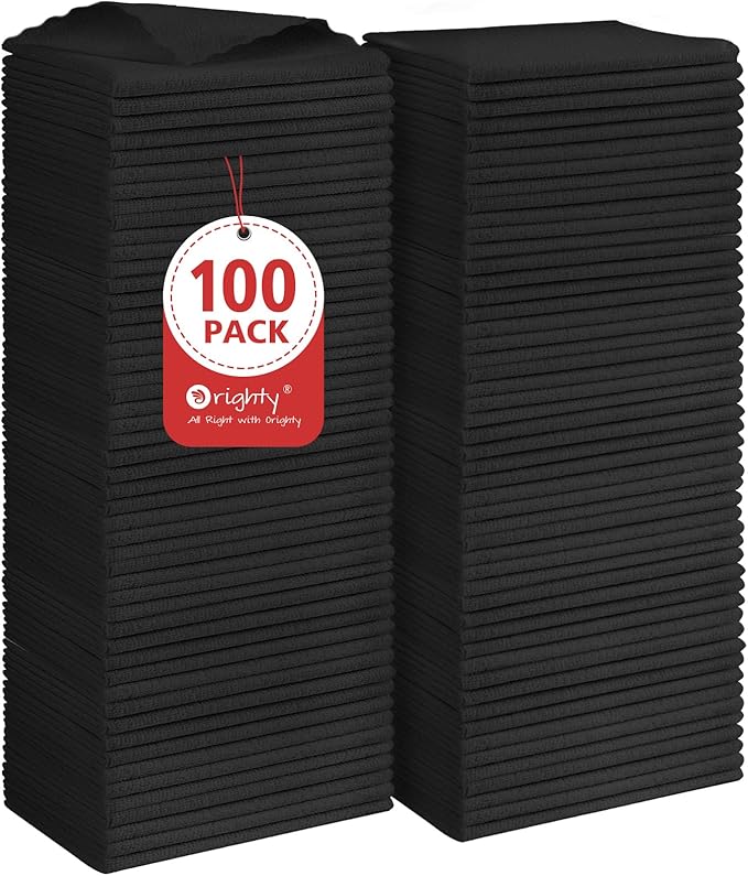 Orighty Black Microfiber Cleaning Cloth, 100 Pack Highly Absorbent Cleaning Supplies, Lint Free Kitchen Towels Cleaning Rags, Microfiber Towels for Cars, House, Window, 12x12 inch
