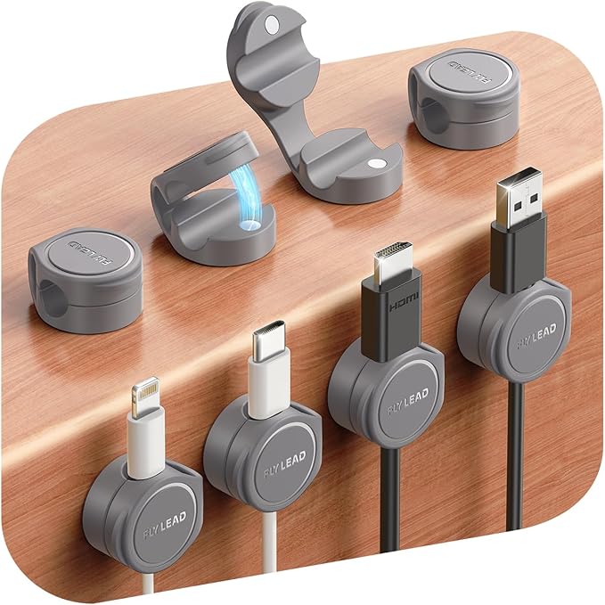 8-Pack Cord Organizer Magnetic Cable Clips, Desk Cable Management Wire Hider, FLYLEAD Silicone Cord Holder for Nightstand, Cable Organizer for Office Workspaces Desktop Organization Home Accessories