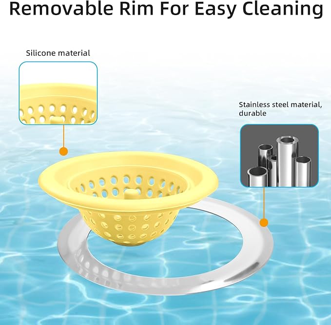 Silicone Strainer for Kitchen Sink, 2 Pack, Stainless Steel Reinforced, Basket Strainer, Drain Cover, Food Catcher, Debris Trap