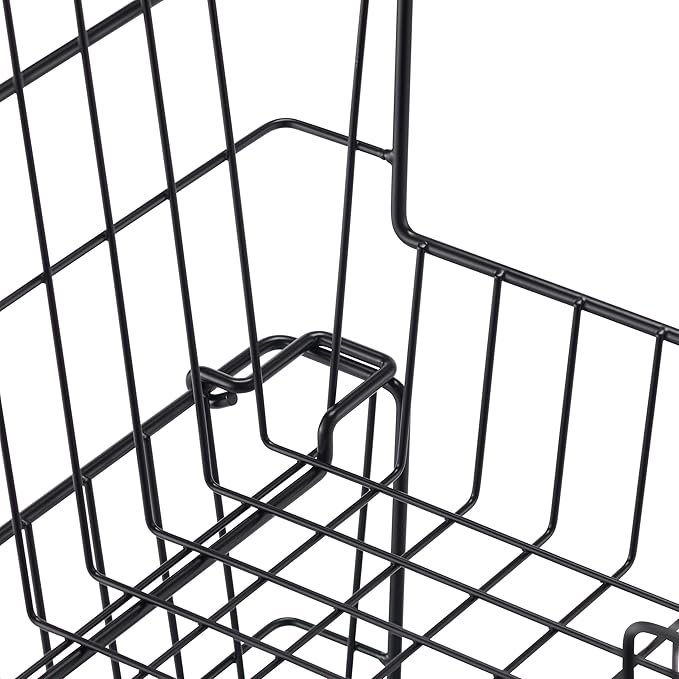 2-Pack Stackable Metal Wire Storage Baskets With Handles, Black, 14 Inches