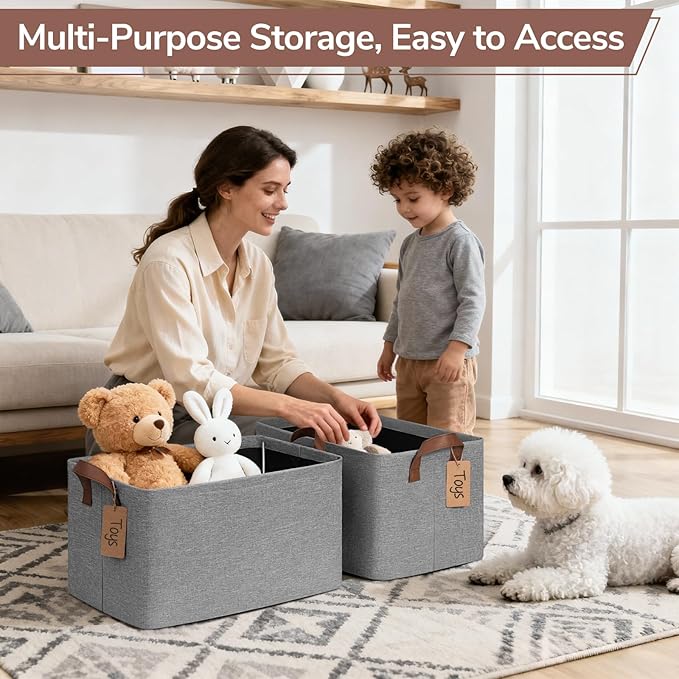 4 Pack Large Storage Baskets for Shelves, Gray