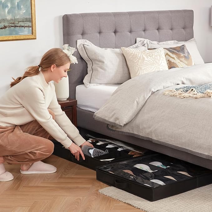 Under Bed Shoe Storage Organizer 2 Pack(12 Shoes Cells)