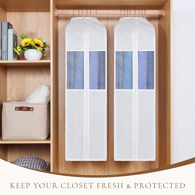 Premium Cotton Garment Bags for Hanging Clothes, 4 Pack
