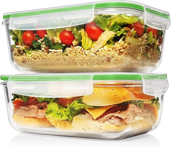 Razab 4 PC 1860ml / 63 Oz / 8 Cups Large Glass Food Storage Containers with Lids - Glass Meal Prep Containers for Roasting & Storing Leftover