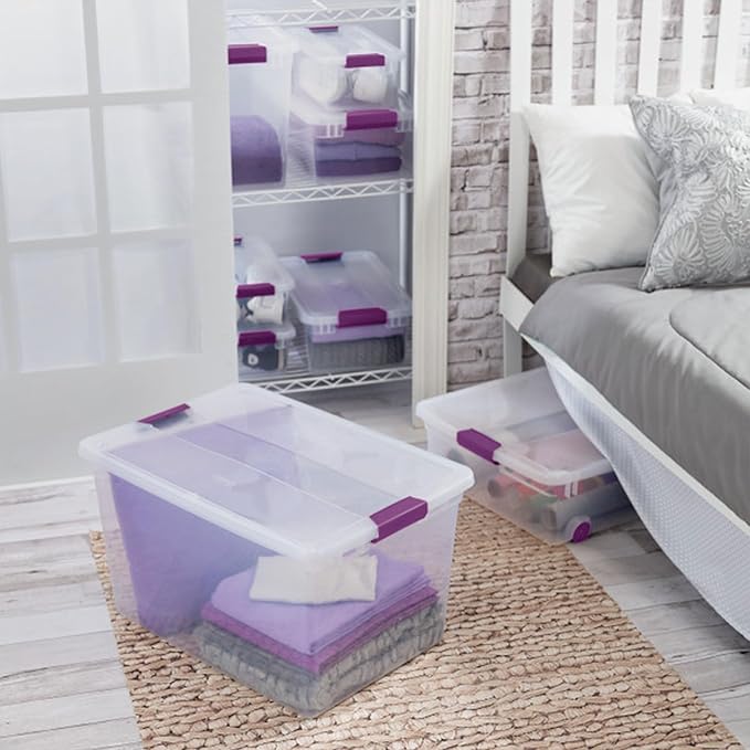66 Qt ClearView Latch Storage Box, Stackable Bin with Latching Lid, 12-Pack