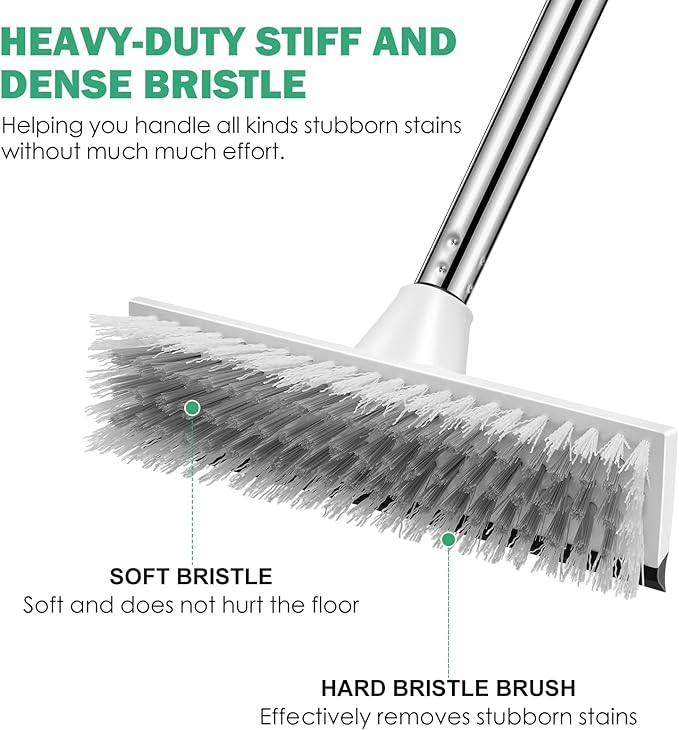 SetSail Floor Scrub Brush with 51-Inch Long Adjustable Handle 2 in 1 Scrape Brush Stiff Bristle Floor Scrubber for Cleaning Shower Bathroom Garage Kitchen Wall Deck Tub Tile, Grey Black