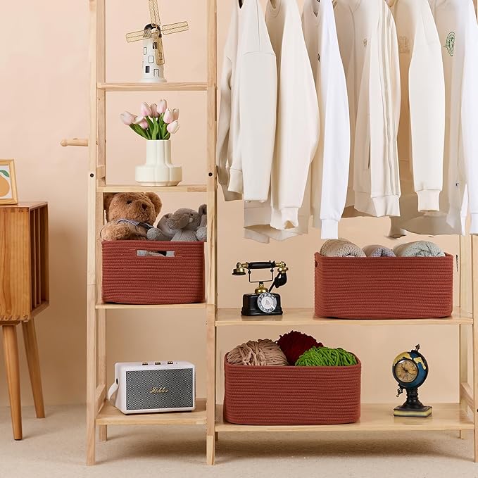 Large Storage Baskets for Shelves, 2 Packs Oxide Red