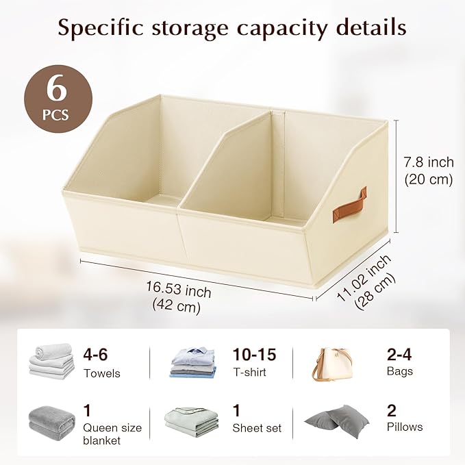 Homsorout 6 Pack Collapsible Storage Bins - Beige (Clothes, Toys, etc.)