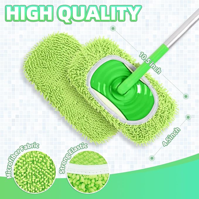 8 Pack Reusable Mop Pads Compatible with Swiffer Sweeper, Microfiber Chenille Washable Swiffer Mop Pads, Dry & Wet Sweeping Mopping Cloths (Green)