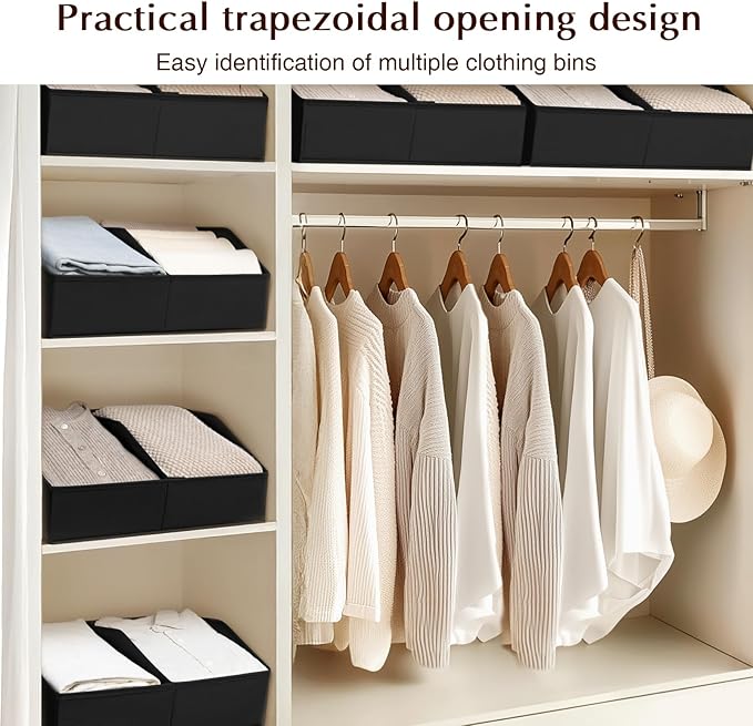 Homsorout Closet Organizers and Storage Bins - 6 Pack Collapsible Divided Trapezoidal Cube Storage Bins Baskets with Orange Handle for Organizing Clothes Blankets, Toys, Books, Towels(Black)