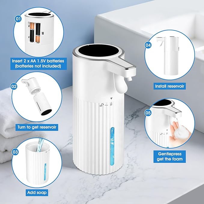 Automatic Soap Dispenser 2-Pack - 13.5 oz/400ml Leak-Proof Wall Mount Hand Soap Dispenser with Ribbed Design, White ABS for Bathroom & Kitchen Sink, Household or Commercial Use