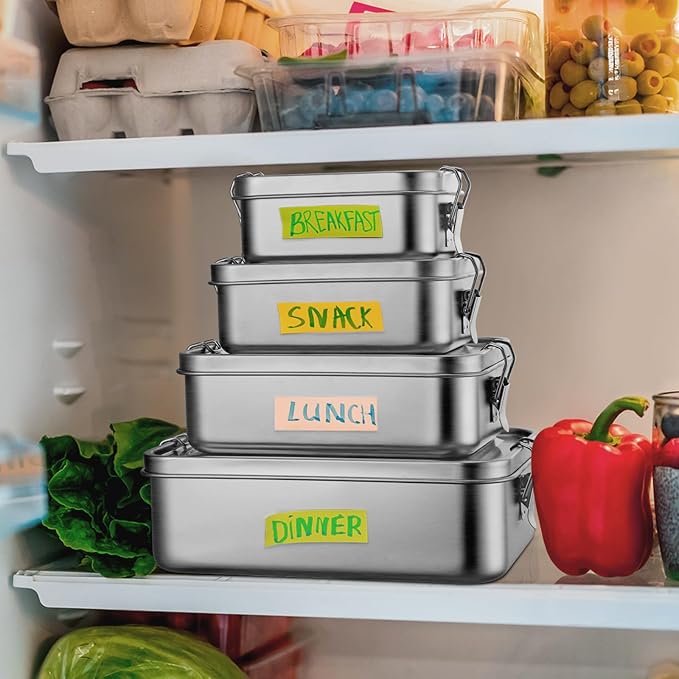 Leonyo 2 Pack 18/10 Stainless Steel Bento Box 28oz, 850ml Metal Lunch Box with Removable Divider