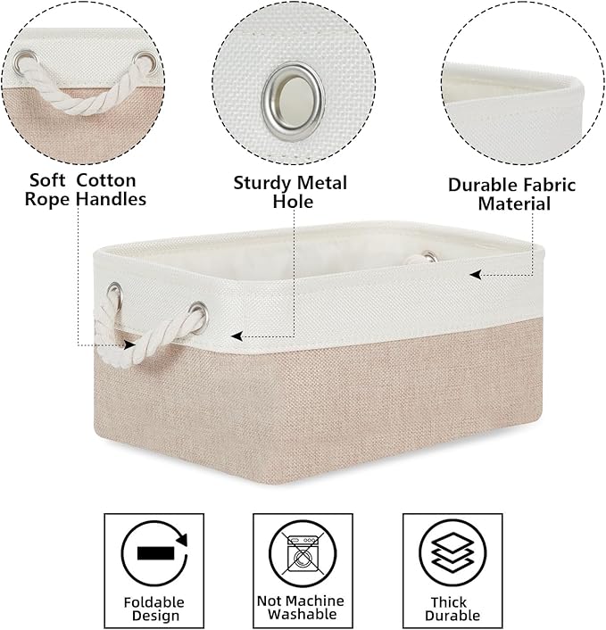 Bidtakay Small Baskets Fabric Storage [6 Pack] Beige Storage Bins 11.8 X 7.8 X 5