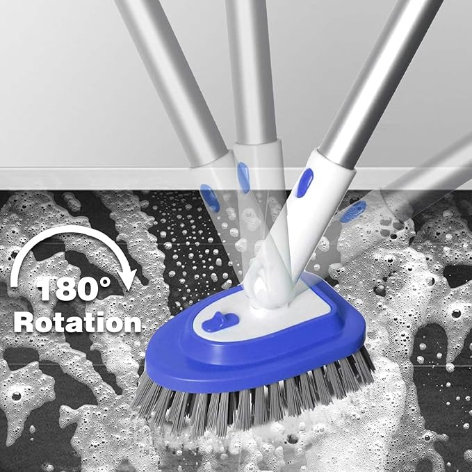 3-in-1 Floor Scrubber and Bathtub Cleaner with 52-Inch Adjustable Long Handle, Shower Brush for Cleaning Bathroom Tile, Kitchen Walls, Tub