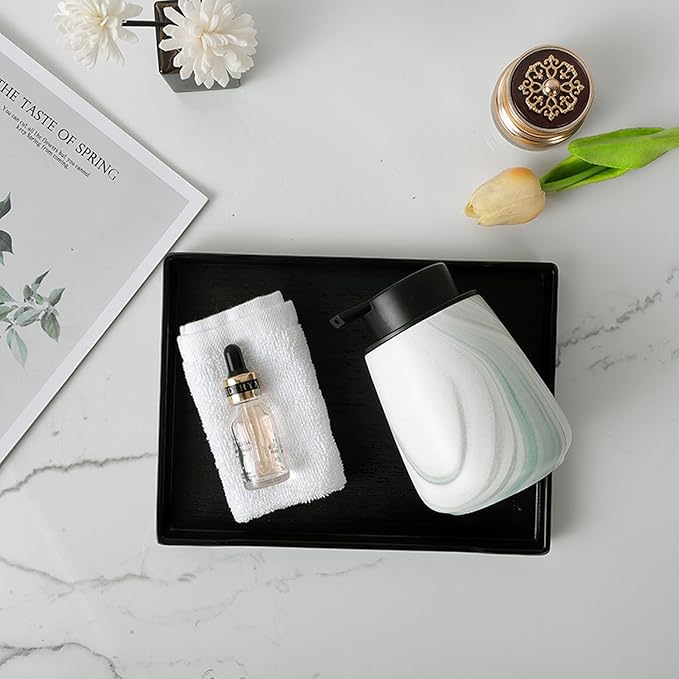 12Oz Foam Hand Soap Dispenser - Modern Ceramic Foaming Soap Dispenser with Easy-to-Press Pump, Reusable and Refillable Liquid Dish Soap Dispensers for Bathroom & Kitchen, Marble Green