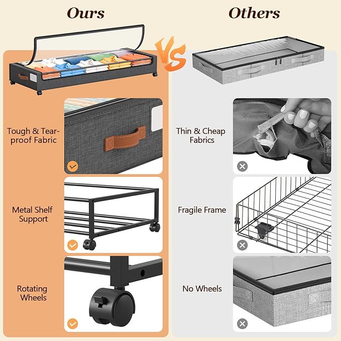 Under Bed Storage with Wheels 2 Pack, Hemp Grey
