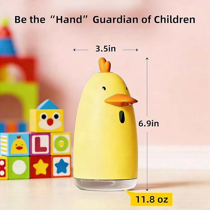Kids Automatic Touchless Foaming Soap Dispenser, Cute Chick IPX7 Waterproof 350ML Hand Soap Dispenser for Kids Bathroom Home