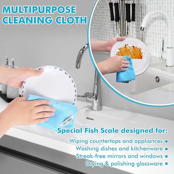Easy Clean Fish Scale Nanoscale Dish Cloths,Streak Free Miracle Microfiber Cleaning Cloths for Kitchen,Counter,Washing Dish,Window,Mirror