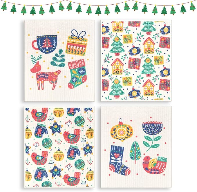 6 Pack Swedish Dishcloths for Kitchen |Watercolor Dish Towels | Reusable Paper Towels Washable | Non-Scratch Cellulose Sponge Cloths | No Odor, Biodegradable, Swedish Cloths, Pattern