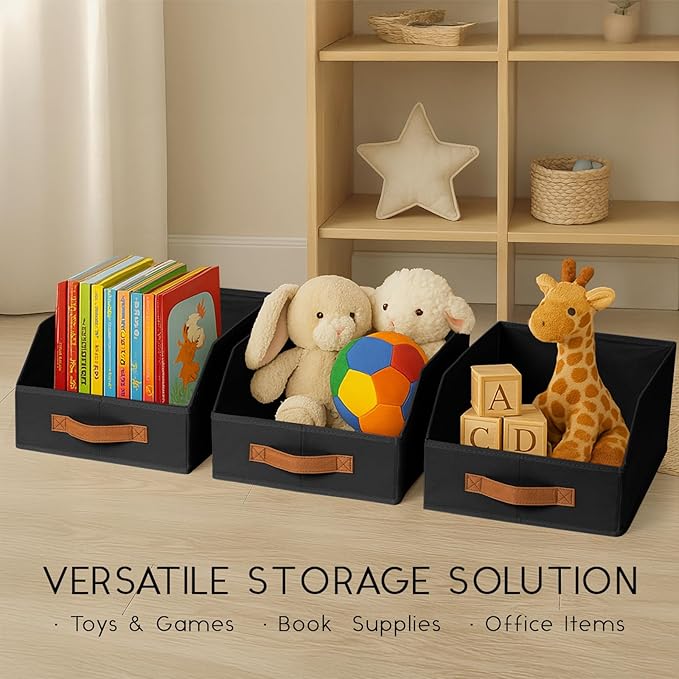 Homsorout Fabric Storage Bins for Organizing - 4 Pack Large Trapezoid Collapsible Storage Bins with Front Handle