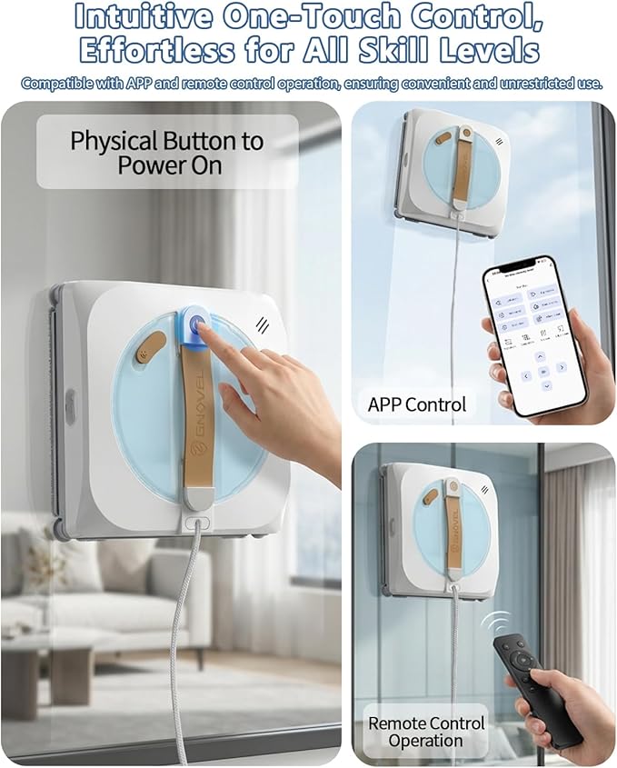 Window Cleaning Robot 8000Pa,3 Nozzles with High-Pressure Spray,Intelligent Path Planning,Edge Detection System,15-Stage Anti-Fall,App&Remote Control,4 Cleaning Modes for Tile,Windows,Glass