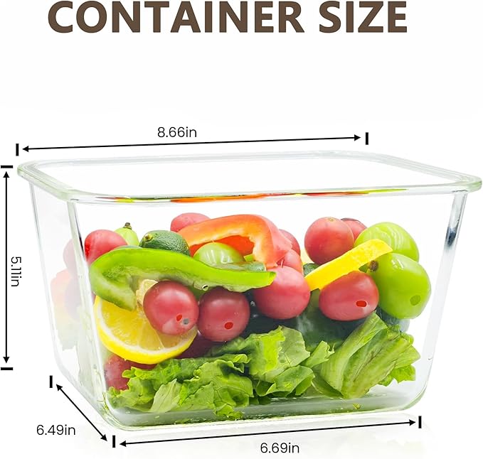 2 Pack Large Glass Storage Containers with Lids 85oz/10.5cup Big Airtight Glass Food Storage Containers for Rotisserie Chicken Watermelon Meal Prep