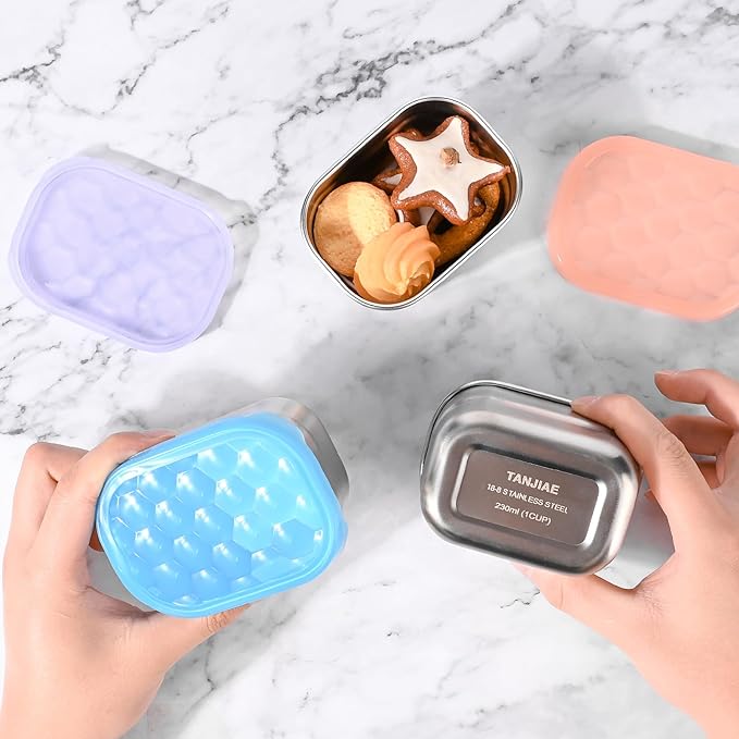Tanjiae Snack Pro - Small (1 CUP) Stainless Steel Snack Containers for Kids | Easy Open Leak Proof Food Containers with Silicone Lids