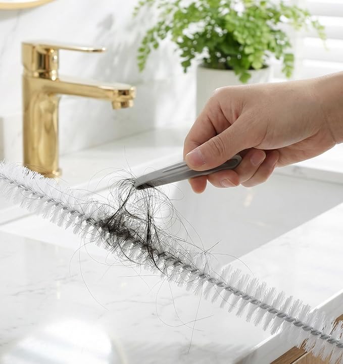 Snake Drain Hair Removal Tool, 26" Drain Brush Pipe Cleaning with Hair Catcher & Forceps, Heavy-Duty Sewer Snake Tool for Clog Removal
