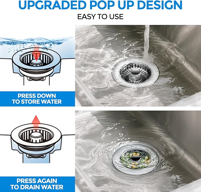 zaa Kitchen Sink Drain Strainer - Kitchen Sink Stopper, 304 Stainless Steel Sink Drain Stopper, Sink Protector for Kitchen with Anti-Clog Filter