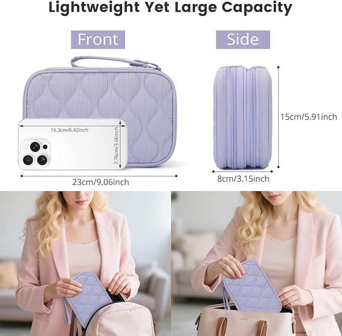 Skycase Tech Pouch - Lightweight Electronics Organizer Travel Case - Double Layers Cable Organizer - All-in-One Storage Bag for Charger, Cord, Phone, Flash Drive, Essentials