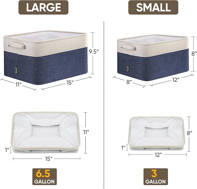 4 Pack Fabric Closet Storage Bins for Shelves, Navy Blue, 15"x11"x9.5"