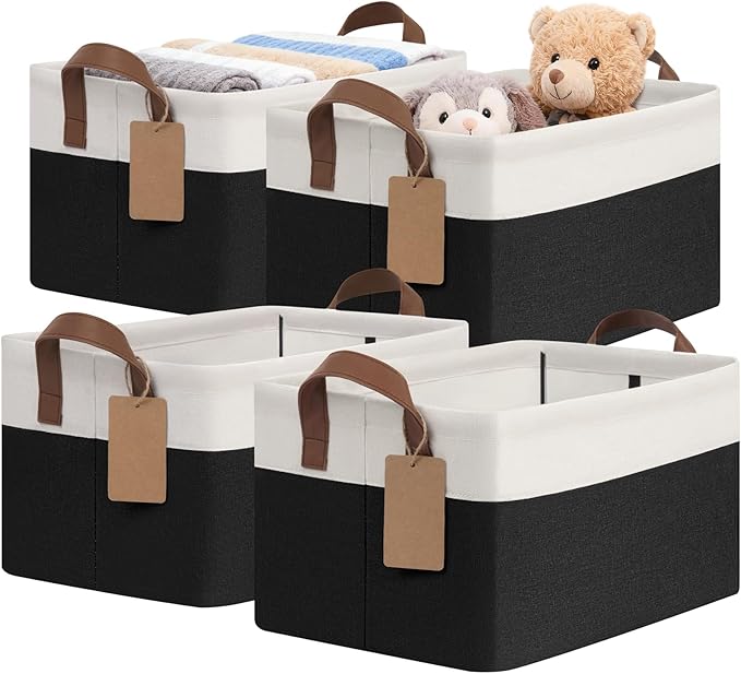 4 Pack Storage Baskets for Shelves, Foldable Closet Baskets for Organizing