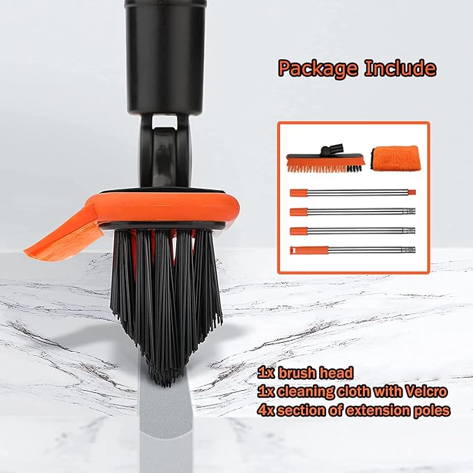 2 in 1 Floor Scrub Brush Grout Brush with 57.8" Long Handle,120°Rotatable Shower Tile Grout Cleaner Scrubber,V-Shaped Corner Brush for Hard to Reach Areas (Orange)
