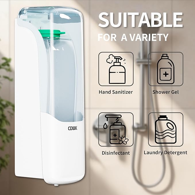 Wall-Mounted Shampoo Conditioner Dispenser, 300ml No Drill Refillable Shower Soap Dispenser, Waterproof Leak-Proof Wall Soap Holder, Modern Toiletries Organizer for Bathroom, Kitchen, Hotel, White