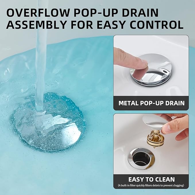 Bathroom Sink Drain Pop Up Drain for Bathroom Sink, Without Overflow Pop Up Sink Drain Strainer, Polished Chrome