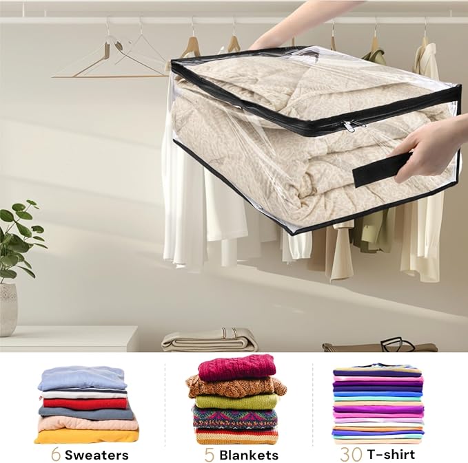 ZOOFOX 6 Pack Blanket Storage Bags, Clear Zippered Storage Bags for Clothes, Vinyl Moving Bag for Comforter, Blanket, Bedding, Toys, Clothing, 19.5 x 14 x 8 Inch