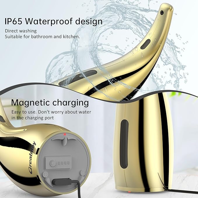 Adjustable Automatic Soap Dispenser Touchless, 4 Adjustable Levels Touchless Sensor Liquid Soap Pump Dispenser，300ml Rechargeable Magnetic Charging Hand Soap Dispenser for Kitchen，Bathroom