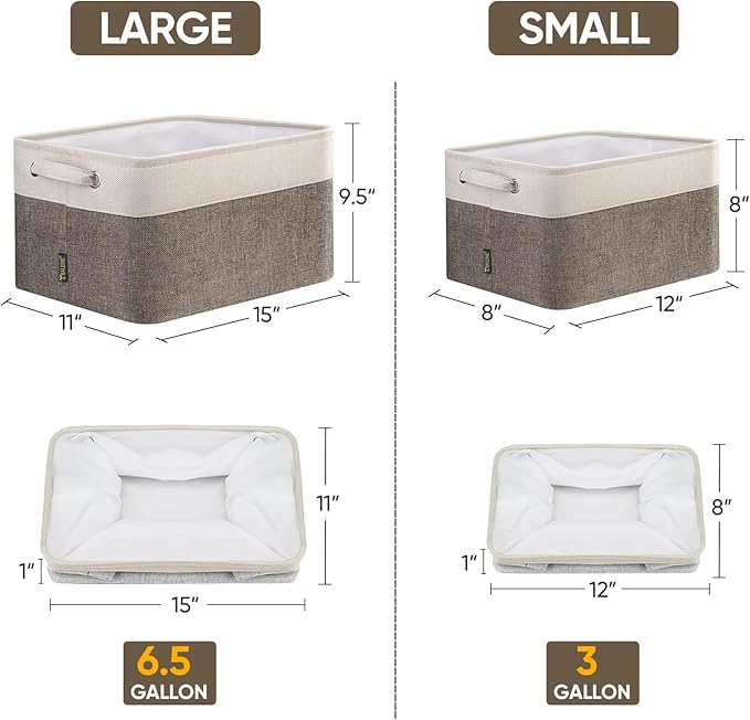 2 Pack Fabric Closet Storage Bins for Shelves, Brown, 12"x8"x8"