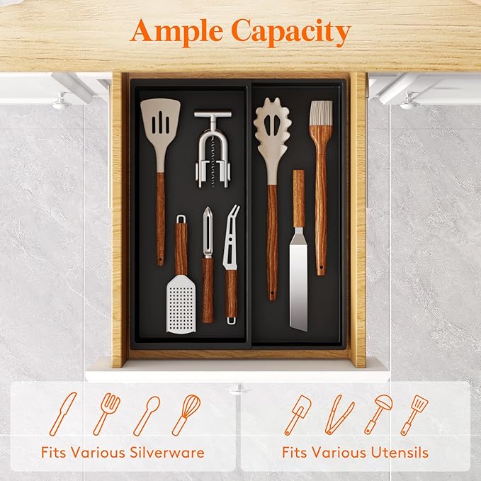 Lifewit Utensil Organizer for Kitchen Drawer, Expandable Cooking Silverware Tray, Adjustable Cutlery Flatware Holder