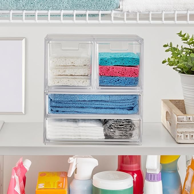 Chloe Space-Saving Clear Drawer Organizer (4 Drawer Set) Sort Office, Kitchen