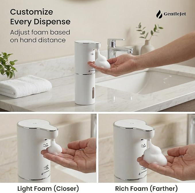 GentleJet JetFoam Automatic Foam Soap Dispenser – Touchless Sensor, USB-C Rechargeable, Adjustable Output, IPX5 Waterproof, 300 ml, Bathroom & Kitchen Countertop