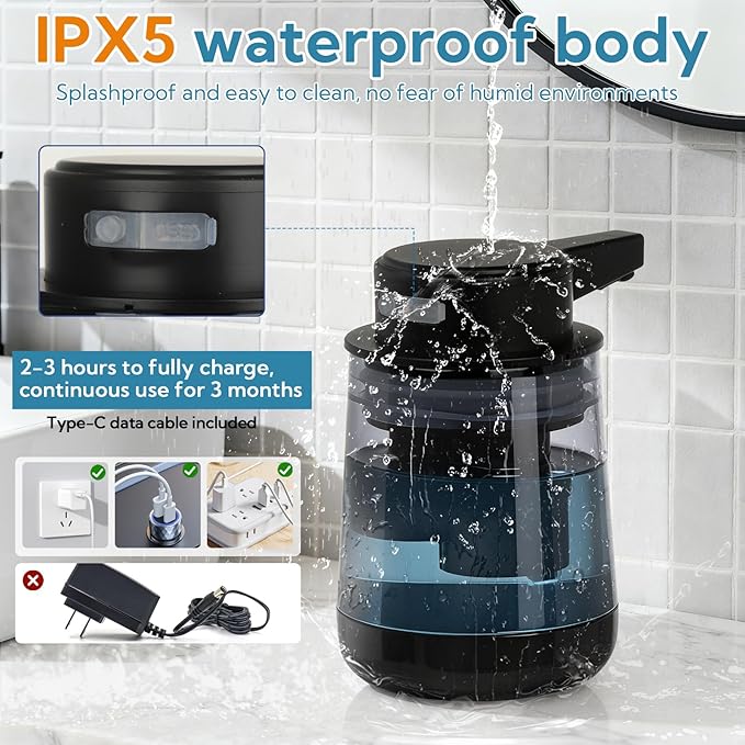 2 Pack Automatic Soap Dispenser Touchless Automatic Liquid Soap Dispenser 3-Level Adjustable Auto Soap Dispensers Touchless 10.5oz/300ml USB Rechargeabled for Bathroom Kitchen Office
