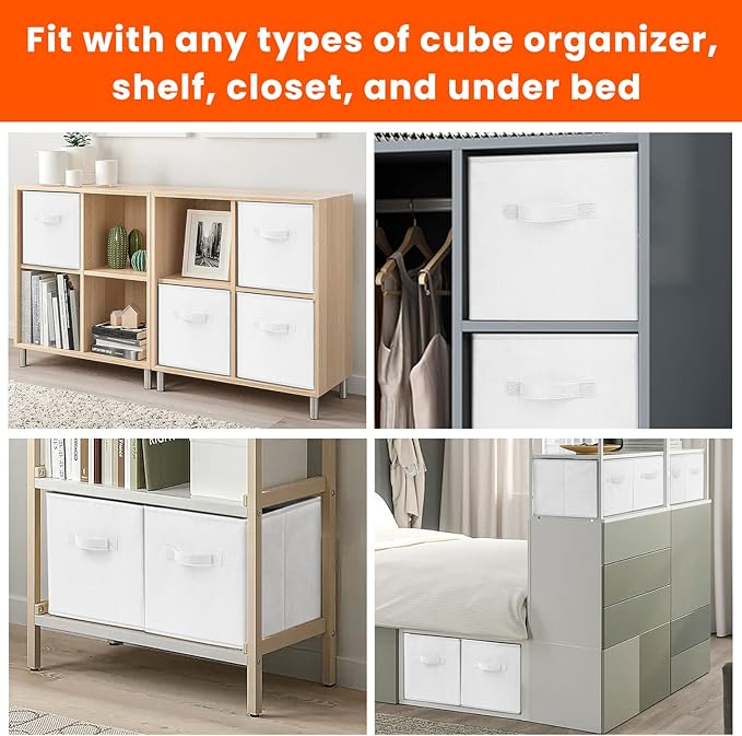 Criusia Storage Cubes - 13 Inch Heavy Duty Fabric Storage Bins for Shelves Closet Cube Organizer