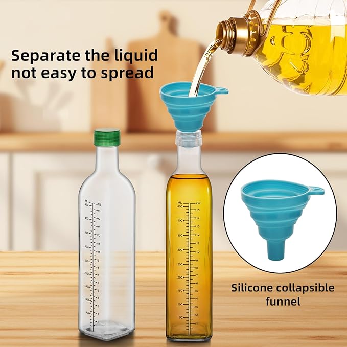 1 Pc 17oz Olive Oil Dispenser Bottle,500ml Glass Oil and Vinegar Dispenser Set with 1 Stainless Steel Pourers,Funnel Oil Bottles for Kitchen (Clear Scale)
