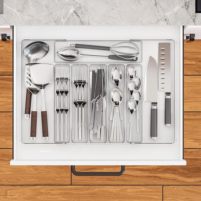 Clear Expandable Silverware Drawer Organizer, Adjust From 11'' to 22'', Knife