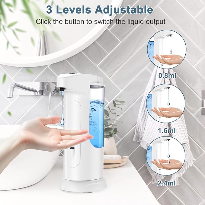 12.5oz Automatic Liquid Soap Dispenser, Touch-Free Battery Operated Adjustable Soap Dispensing Volume for Kitchen Bathroom