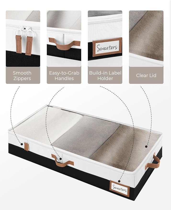 StorageWorks Large Under Bed Storage Containers with Handles and Label Holder, 2 Pack Ultra-thick Fabric Underbed Bins, Closet Organizer for Clothes