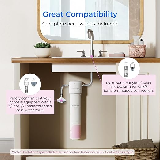Waterdrop BFU1 Bathroom Sink Filter for Skincare, Strontium-enriched, Water Softner, Reduce 99.9% of Harmful Substance in Bathroom Sink Faucet