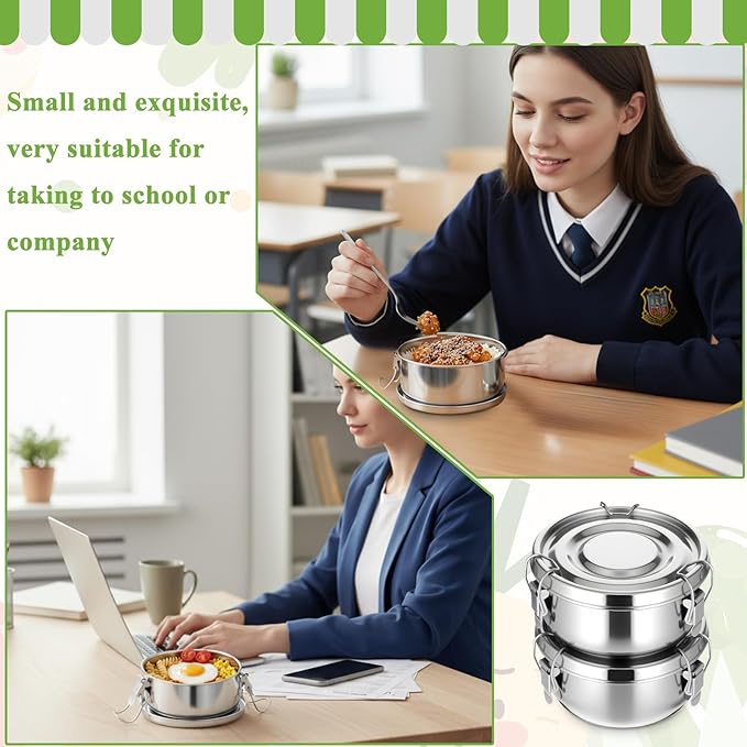 4 x 12oz Stainless Steel Food Containers - Leakproof Bento Box for Camping/Picnic