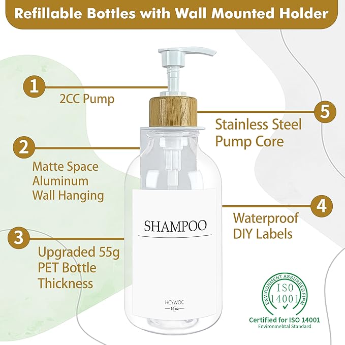Shampoo Dispenser for Shower Wall, Shampoo and Conditioner Dispenser with 16 Waterproof Labels, No Drill Shower Soap Dispenser Bathroom, Shower Soap Dispenser Wall Mounted,17oz, 3 Pack, Clear